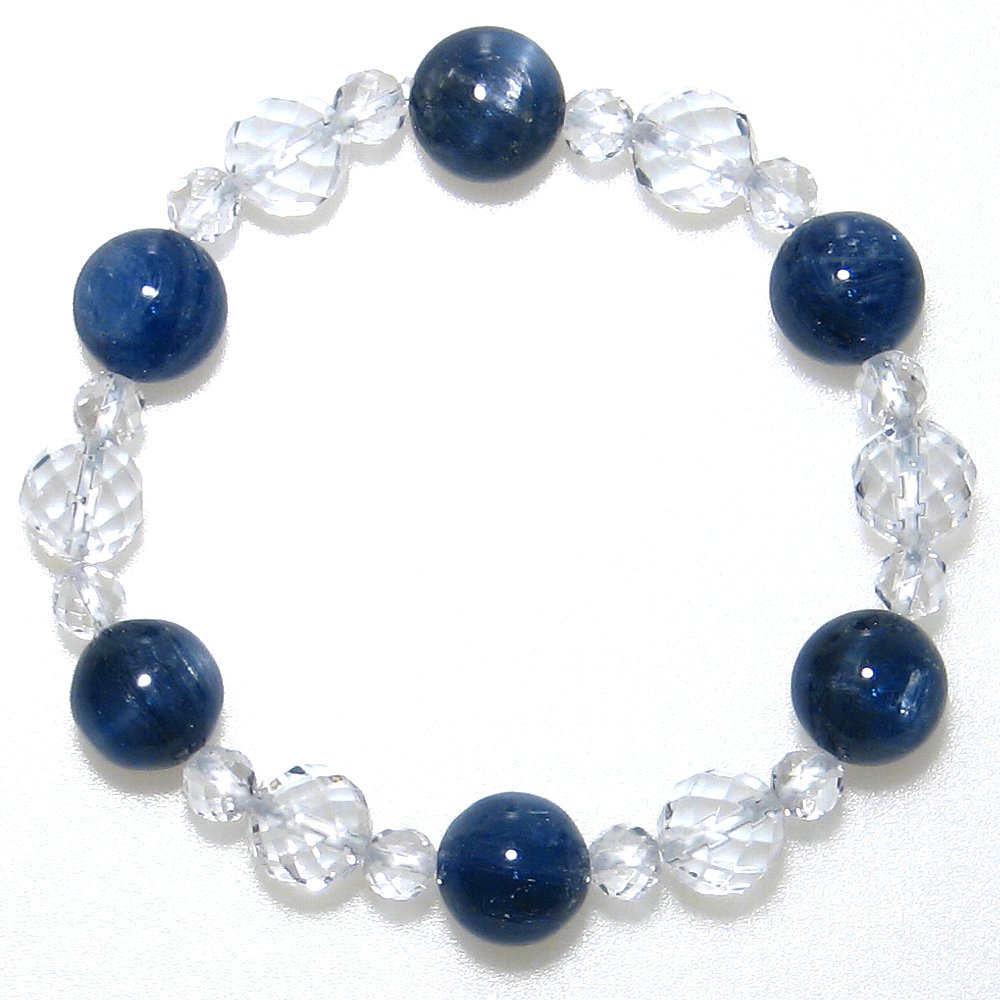 印象的ブルーカイヤナイト 12mm & 水晶 ブレスレット 【18cm】【4月 10月 誕生石】藍晶石 知性 自立心 自己確立 天然石 クリスタル クォーツ 数珠 念珠 天然石 パワーストーン レディース メンズ ジュエリー アクセサリー|神戸宝光堂
