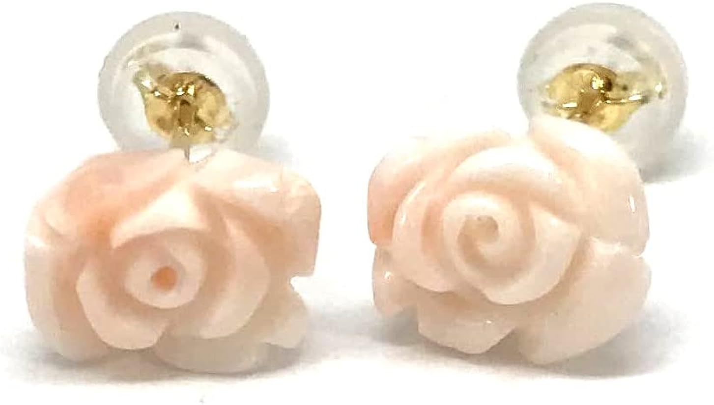 薔薇の天然珊瑚　K18ピアス　コーラル 親子 安全 幸福 天然石 パワーストーン メンズ レディース ジュエリー アクセサリー｜神戸宝光堂