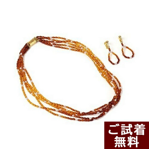 ＼最大25％OFFクーポン／琥珀 ネックレス 5連 イヤリング ピアス ２点セット マルチカラー 真珠 淡水パール 49cm バルト産 琥珀屋 送料無料 ハンドメイド パワーストーン 天然石 スクリューバック No 1381