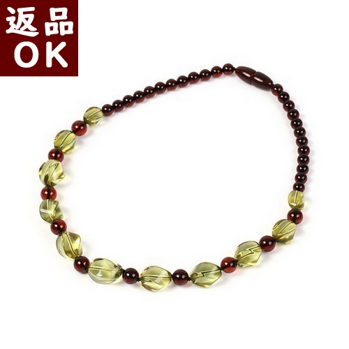 ＼最大30％OFFクーポン／琥珀 ネックレス カリビアングリーンアンバー マルチカラー 4面ツイスト 47cm 送料無料 琥珀屋 ハンドメイド 手作り パワーストーン 天然石 No 1392｜琥珀屋 職人が創る琥珀ジュエリー