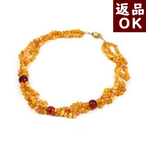 \最大30%OFFクーポン/ロイヤルアンバー 琥珀 ネックレス 珊瑚 3連 48cm 逸品 バルト産 琥珀屋 送料無料 ハンドメイド 手作り パワーストーン 天然石 No 1590|琥珀屋 職人が創る琥珀ジュエリー