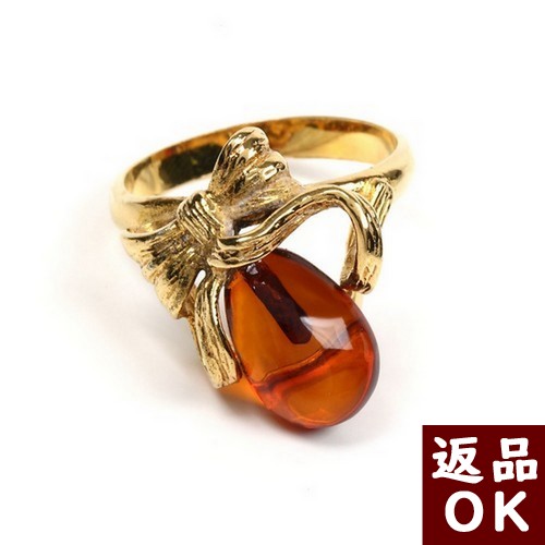＼最大25％OFFクーポン／琥珀 リング 指輪 8号 リボン シルバー 925 SV 金メッキ加工 コニャックアンバー イエロー バルト産 琥珀屋 メール便送料無料 ハンドメイド 手作り パワーストーン 天然石 ゴールド 大人可愛い No 1708
