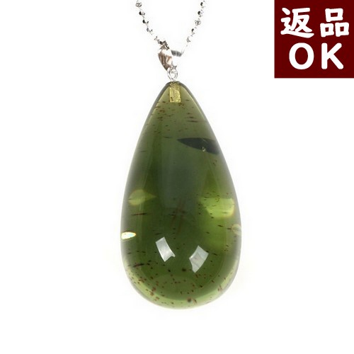 ＼最大25％OFFクーポン／琥珀 ペンダントトップ ネックレス カリビアングリーンアンバー 雫型 ティアドロップ 14KWG チェーン別売り カリブ産 琥珀屋 送料無料 ハンドメイド 手作り パワーストーン 天然石 No 1720