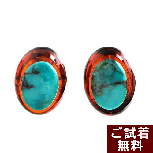琥珀 イヤリング 琥珀 ピアス チェリーレッドアンバー 赤 ターコイズ ピアス トルコ石 人魚の涙 楕円 オーバル No 2707 バルト産 一点物 琥珀屋 送料無料 パワーストーン 天然石 スクリューバック