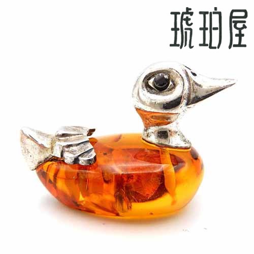 琥珀 置物 アヒル 鳥 彫刻 人形 ミニチュア フィギア イエローアンバー ハニー バルト産 動物 アニマル雑貨 シルバー 一点物 琥珀屋 No 3151 送料無料 ハンドメイド 手作り パワーストーン 天然石