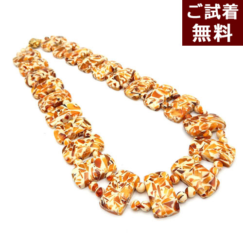 ＼4/15限定！全品P５倍＆最大20％OFFクーポン／琥珀 ネックレス モザイク 寄木細工 バルト産 44cm クレオパトラ スタイル シルバー 一点物 琥珀屋 No 3451 天然石 パワーストーン