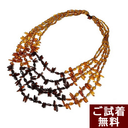 ＼最大25％OFFクーポン／琥珀 ネックレス マルチカラー 5連 61cm バルト産 琥珀屋 送料無料 ハンドメイド 手作り パワーストーン 天然石 No 892