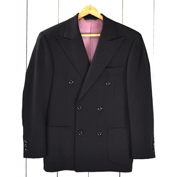 麻布テーラー ダブルジャケット ネイビー ストライプ サイズ46(M)