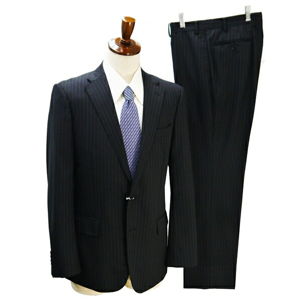 美品 高級 HILTON グアベロ 濃紺 ストライプ スーツ YA6 シルク混 美品 高級 HILTON グアベロ 濃紺 ストライプ スーツ YA6 シルク混 楽天