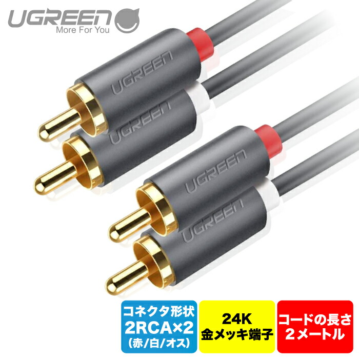 UGREEN　RCAケーブル　2M　AV104　オーディオ　ゲーム機　CDプレーヤー対応　スピーカー　ケーブル　アンプ　10518　ステレオ　オス-オス　2RCA-2RCA　車載オーディオ