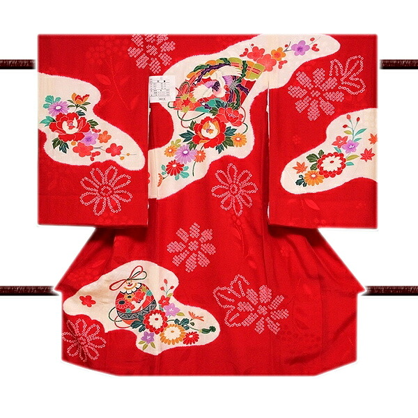【最高級】「染め分けボカシ 絞り染め」 花模様 扇面 古典文様 女児 七五三 お宮参り 正絹 祝着物