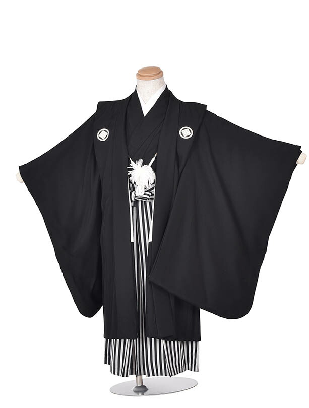 男児七五三詣り袴セット　⓾　袴丈56㎝ 男児袴：BY056 【五歳】紺紋付×紺鼠縞 七五三男児袴レンタルセット