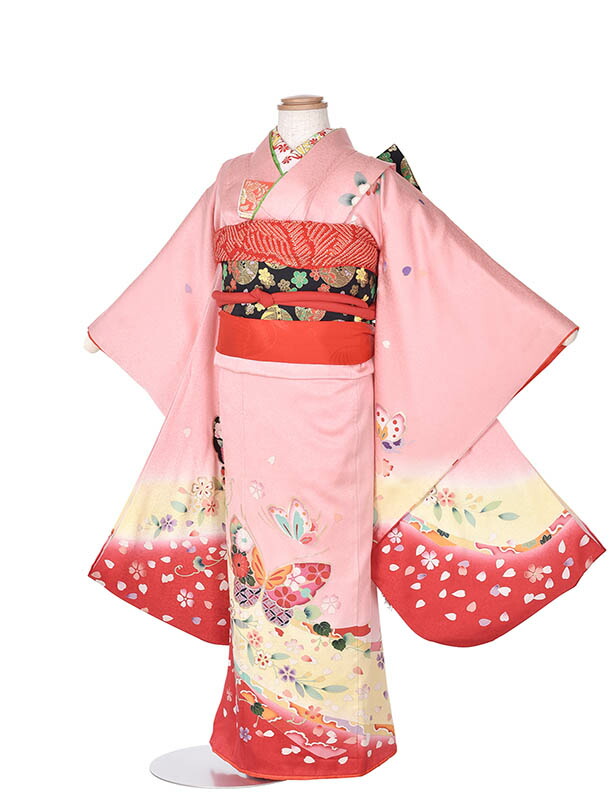 お買い得品♡七五三　7歳　女の子　フルセット　正絹　ピンク　蝶々 お買い得品♡七五三 7歳 女の子 フルセット 正絹 ピンク 蝶々