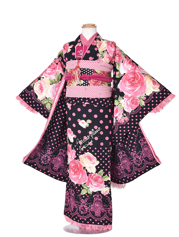 【レンタル】七五三 7歳レンタル MezzoPiano メゾピアノ フルセット 115cm~125cm 753レンタル 7歳女児 MezzoPiano黒ピンク バラ 貸衣装 前撮り 七歳 着物 和装 記念撮影 七五三セット 薔薇 女の子 753 子供 7才レンタル お正月 新品足袋プレゼント 往復送料無料