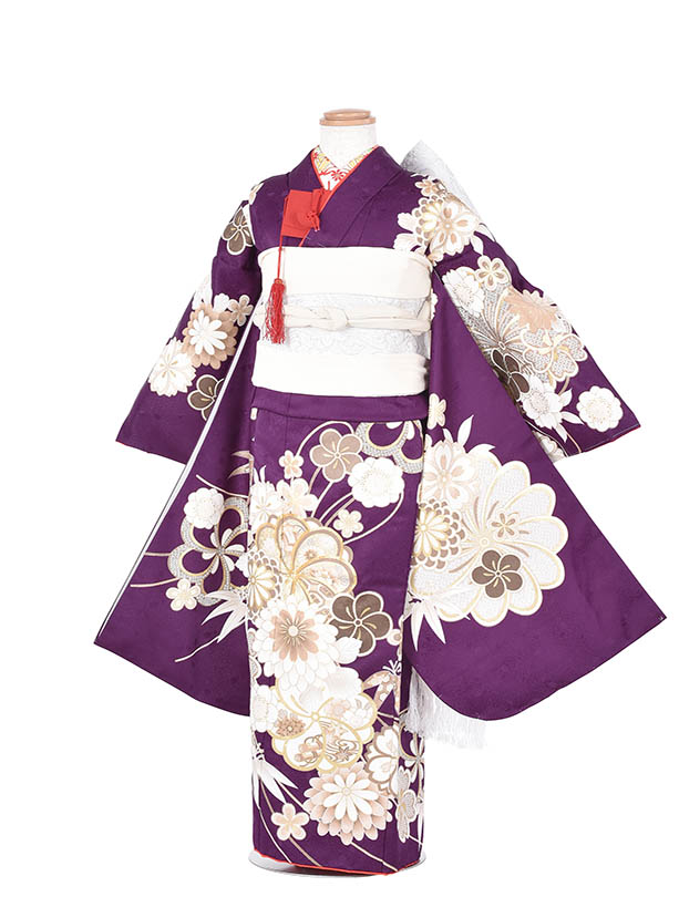 メール便なら送料無料 七五三レンタル 7歳 フルセット7才 女の子 紫 レンタル 753 女児 子供 お祝い着 正月 前撮り 新品足袋プレゼント 往復送料無料 Fucoa Cl