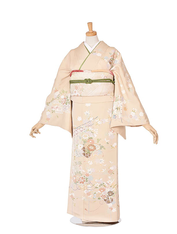 【レンタル】訪問着 レンタル 正絹 フルセット ベージュ花籠 結婚式 入学式 卒業式 およばれ 式典着物 ママ着物 お茶会 着物セット七五三 レンタル 着物 母 母着物 お宮まり お正月 貸衣装 附下 卒園式 式典着物 お茶会 往復送料無料 新品足袋プレゼント 160cm~170cm