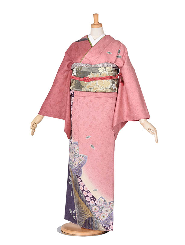 【レンタル】訪問着 レンタル 結婚式 フルセット 正絹 NEO訪問着 ピンク 華やか 七五三ママ 入学式 卒業式 およばれ 式典着物 正絹 ママ着物 お茶会 正絹着物 紫