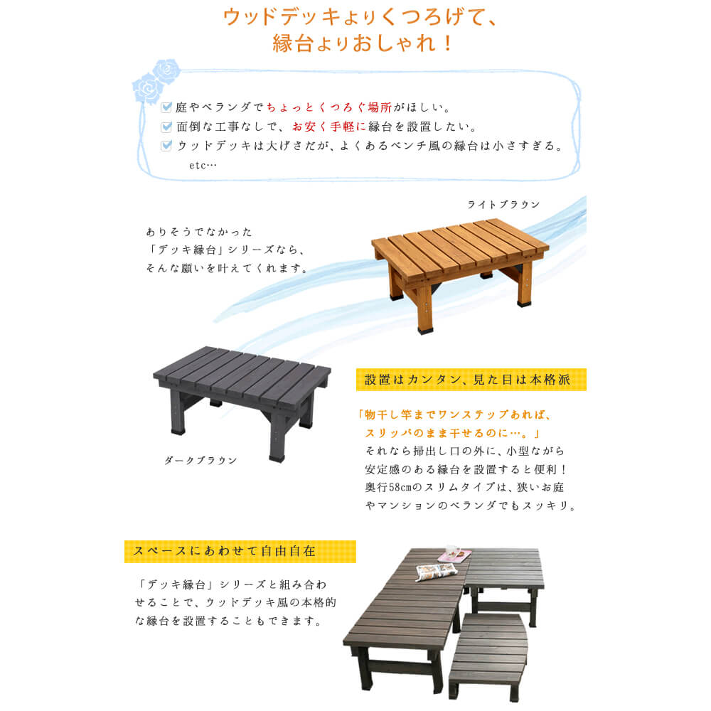 ウッドデッキ ウッドデッキ 奥行き タイプ 送料無料 ウッドデッキ風 簡単 縁側 本格的 木製 天然木 庭 ベランダ マンション おしゃれ 小型 北欧 ガーデン 屋外 家具 ライトブラウン ダークブラウン ナチュラル Letempslev K7a Com