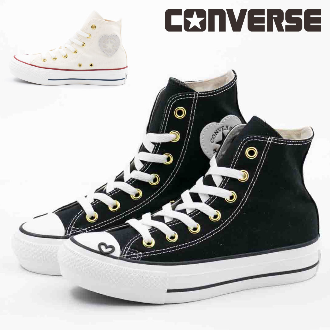 【4/20 20時～4H限定PT10倍】【40%OFF】 コンバース CONVERSE レディース スニーカー オールスター PLTS ハートポイント HI ハイカット 厚底 ハート かわいい シンプル カジュアル 軽量 軽い