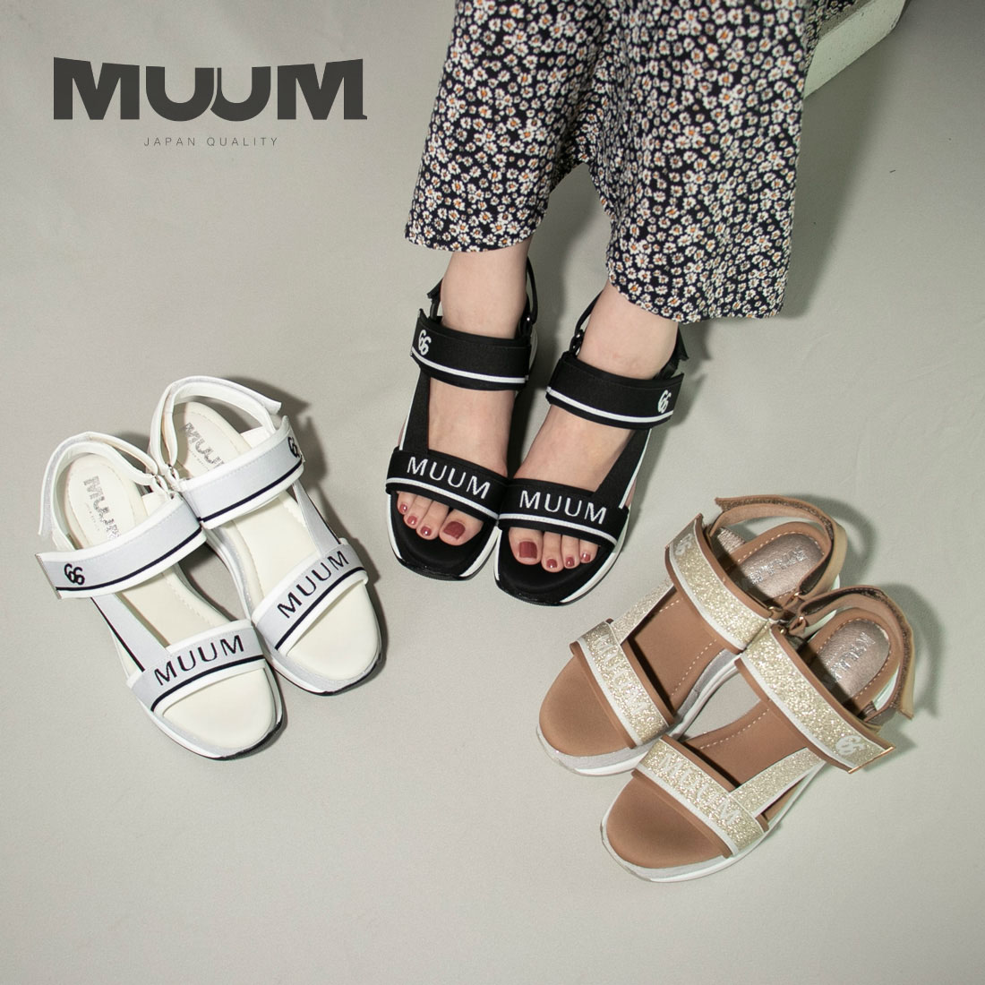 【4/20 20時～4H限定PT10倍】【20%OFF】 ムーム MUUM レディース サンダル 厚底サンダル MUUM66ロゴ厚底スポーツサンダル 5273 厚底 スポーツサンダル スポサン 疲れにくい 歩きやすい 履きやすい マジックテープ