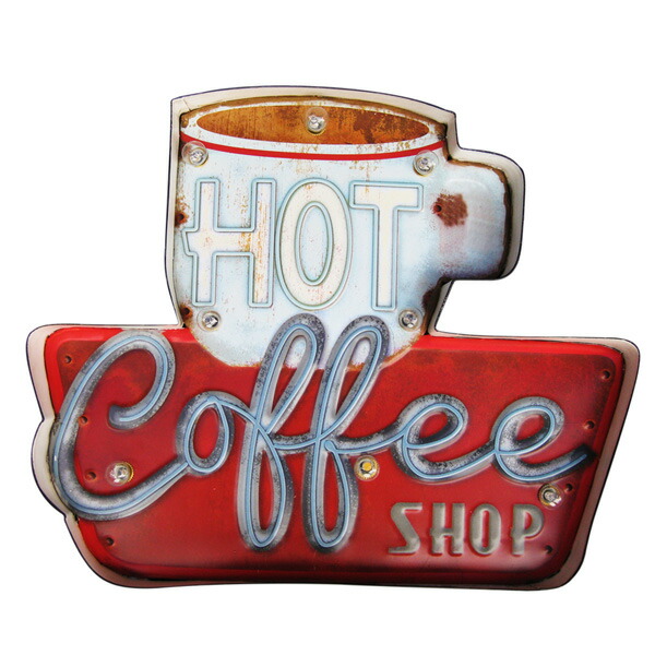 Lavieen Led American Metal Signs Lighted Tin Sign Hot Coffee Led American Metal Signs Lighted Tin Sign Hot Coffee Wall Lamp Plates Goods Gadgets Signboard