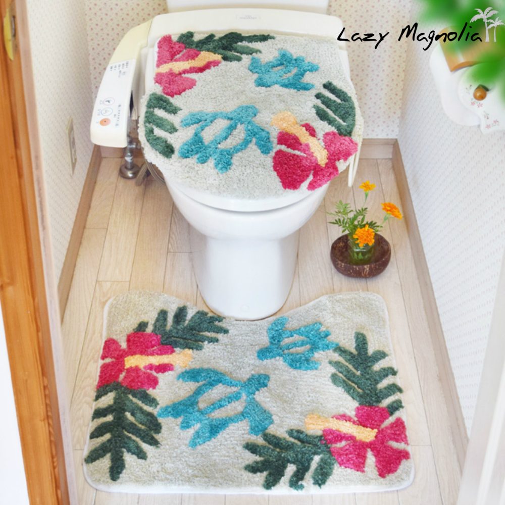 トイレマット セット 2点 おしゃれ 標準 かわいい ハワイ ホヌ ハイビスカス カバーセット トイレ用品 インテリア ハワイアン ワレアホヌ トイレセット 2点セット ふかふか 超お買い得