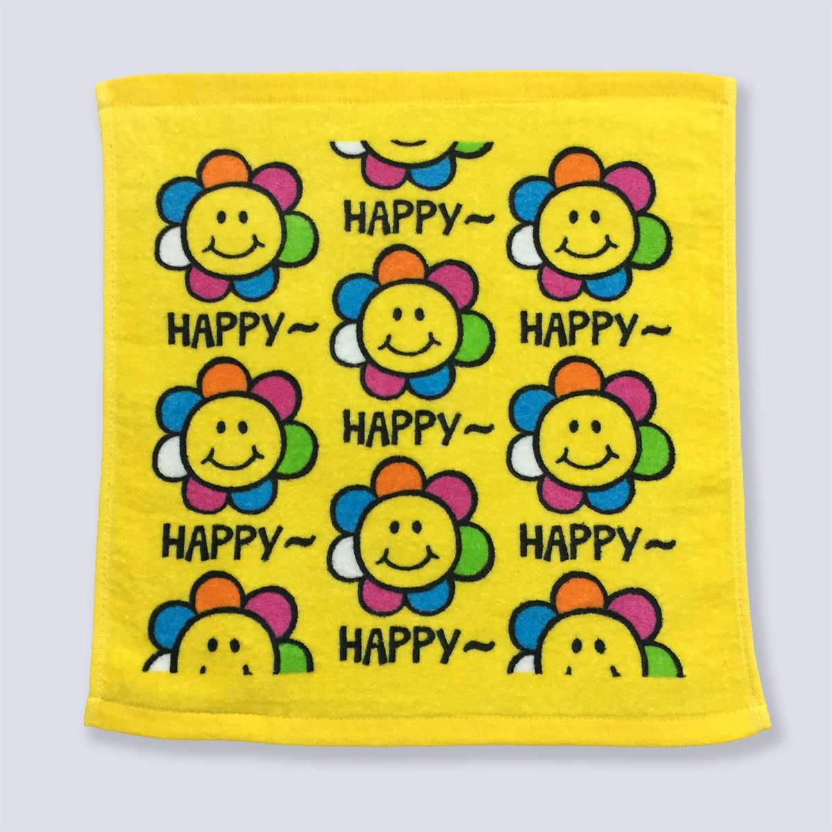 楽天市場 ハンドタオル キャラクター おしゃれ キッズ おもしろ おもしろ雑貨 生活雑貨 イエロー Happy Smile Flower ワッペン通販 ワッペンストア