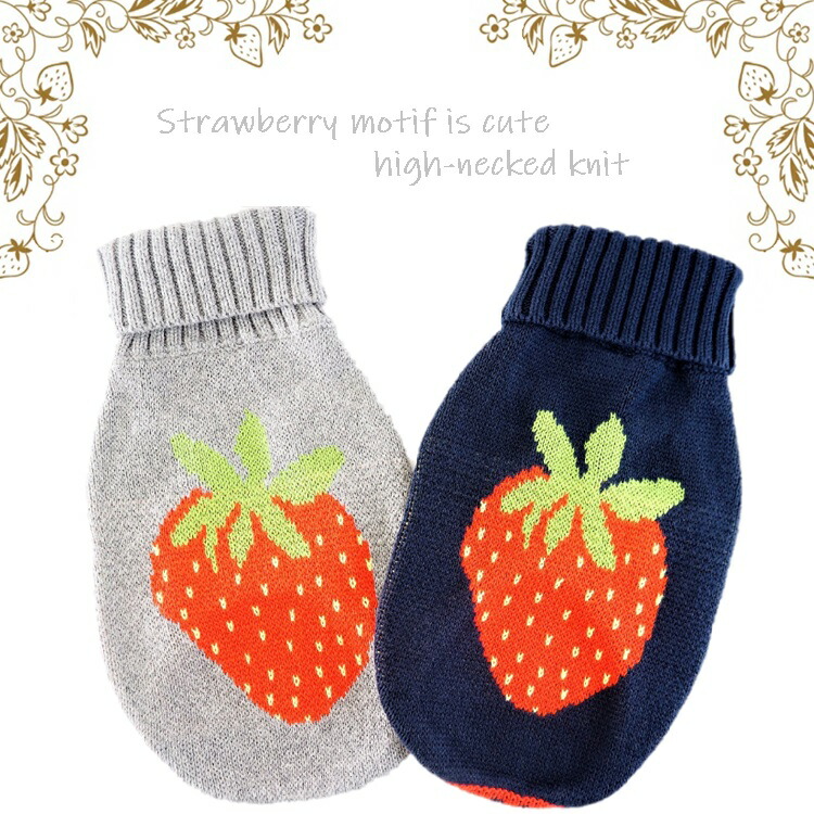 首まですっぽりハイネックニットハイネック セーター ニット トップス パピー 超小型犬 極小犬 小型犬 犬 猫 ペット 服 犬服 猫服 犬の服 Dog 苺 仔犬 ネイビー グレー ストロベリー ドッグウェア ポップ キュート 猫の服 春 洋服 返品交換不可 子犬 人気商品 イチゴ