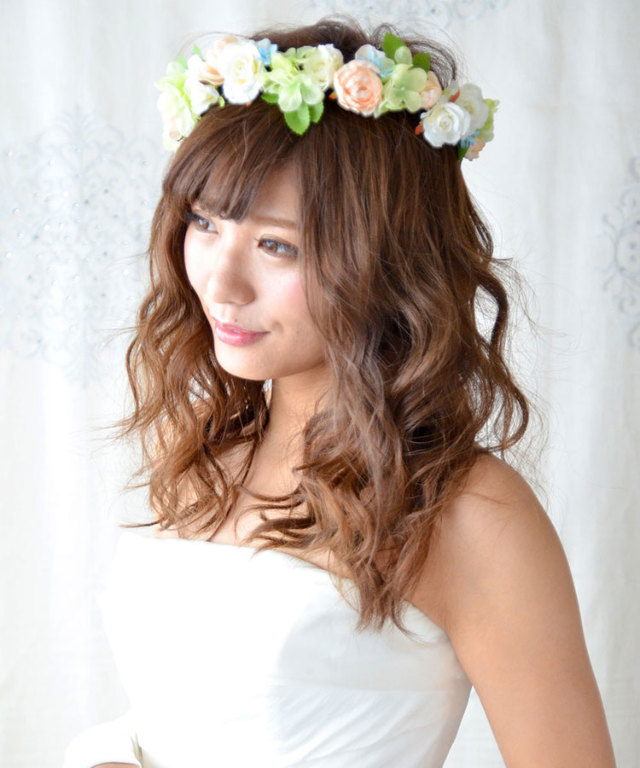 花冠 花 ブライダル ヘッドドレス ミニローズと アジサイ 造花 花かんむり ウェディング オレンジ 髪飾り バラ 花嫁 ウエディング ブライダル 結婚式 リゾート婚 海外挙式 ハワイ婚 前撮り 花 花飾り ヘアアクセ ヘアアクセサリー オレンジ 白 ホワイト カラー ドレス