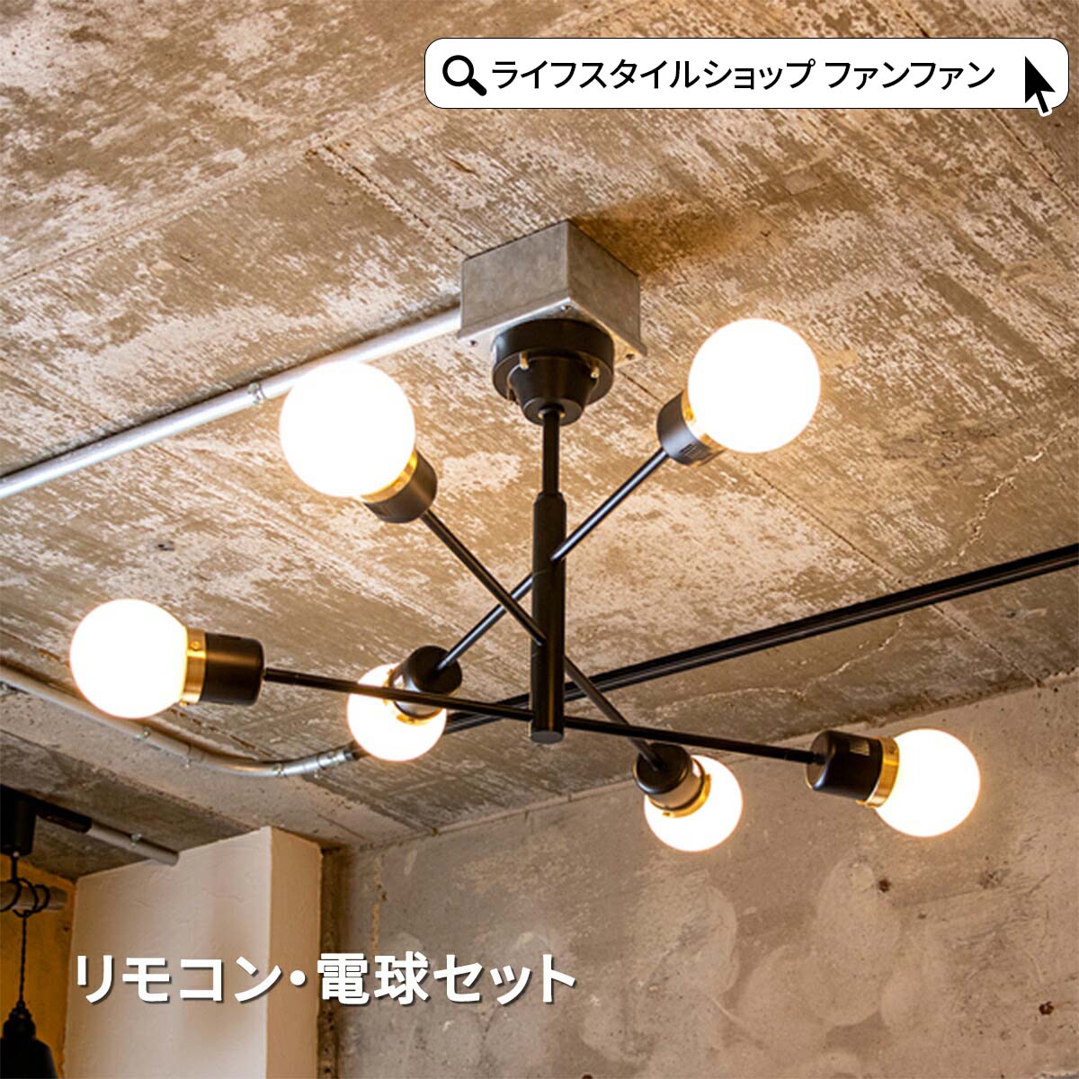 スチール製6灯シーリングライト ブラック tic-xxx-0023.jpg
