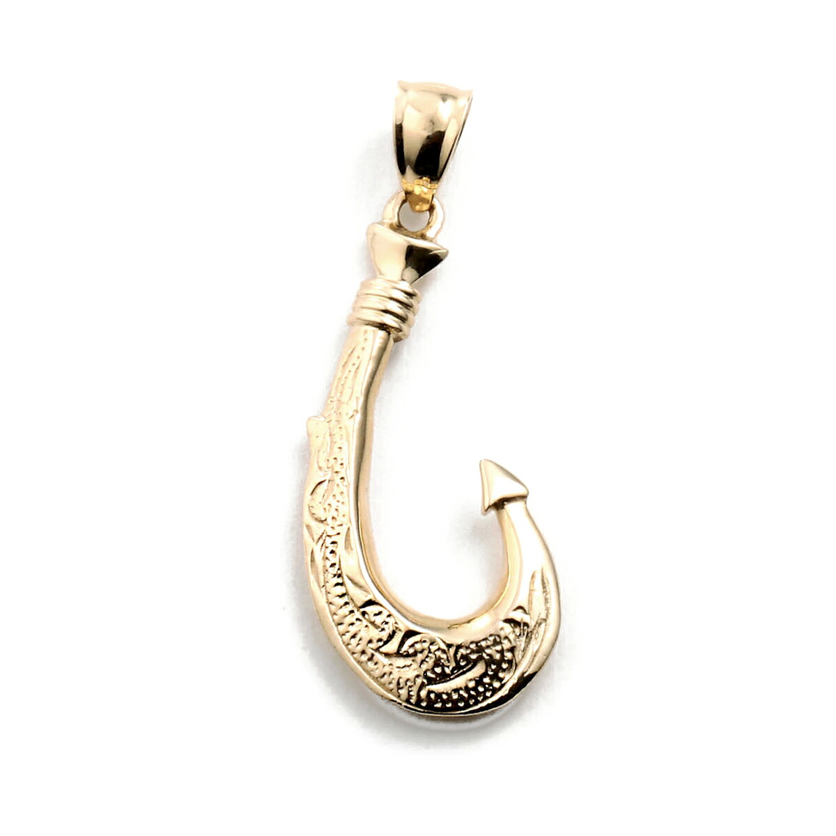 Locomocoaloha 14 K Yellow Gold Fish Hook Pendant Two Tone Hawaiian 14 K Yellow Gold Fish Hook Pendant Two Tone Hawaiian Jewelry Reversible G122 Necklace Fishing Needle Men S Women Points Digestive