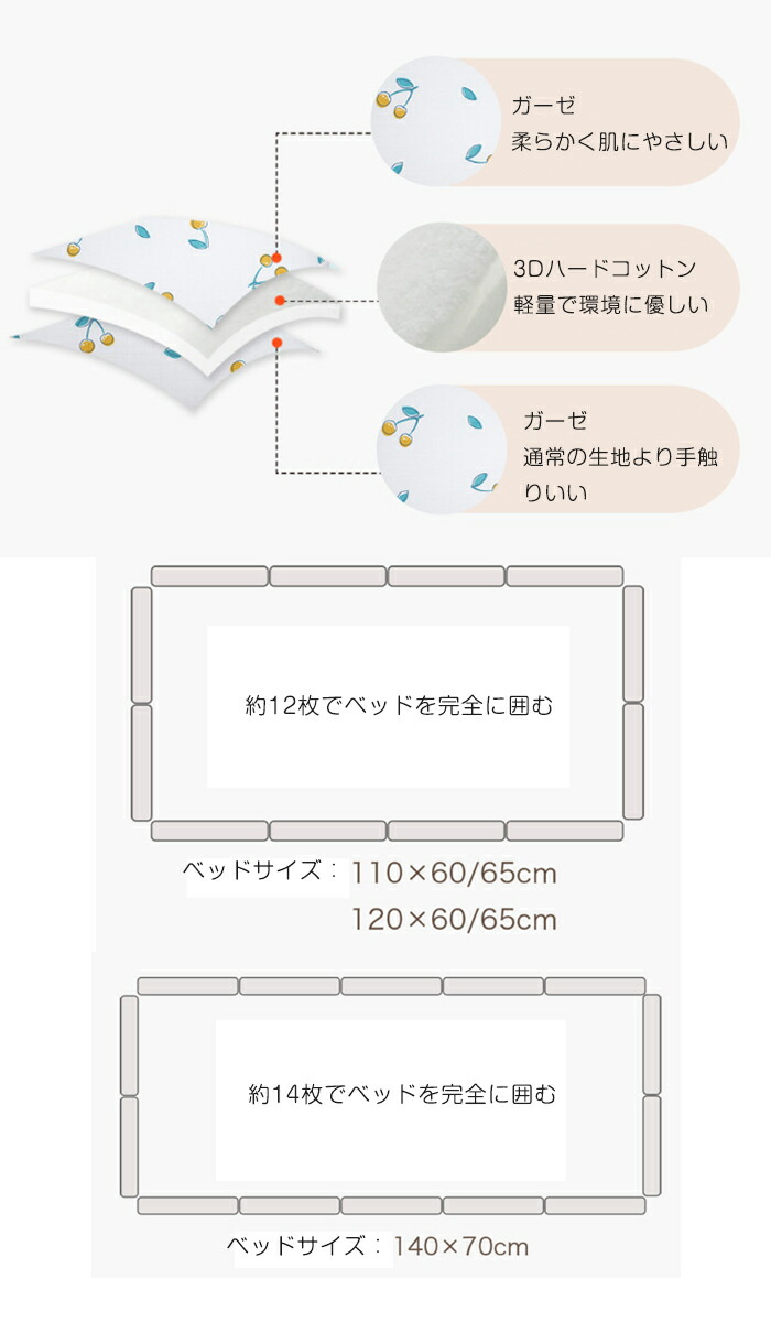 市場 ベッドガード ベビーベッドガード ベッドバンパー サイドガード クッション 転落防止 六枚入り ガーゼ バンパー 赤ちゃん