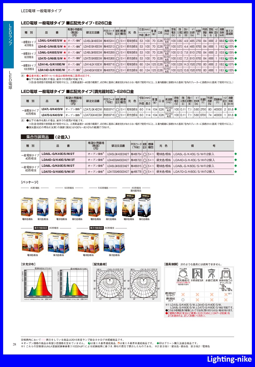 楽天市場 パナソニック Lda7l G K40 D W Led電球 一般電球タイプ 広配光タイプ調光器対応 E26口金 Lda7lgk40dw ライティングニケ