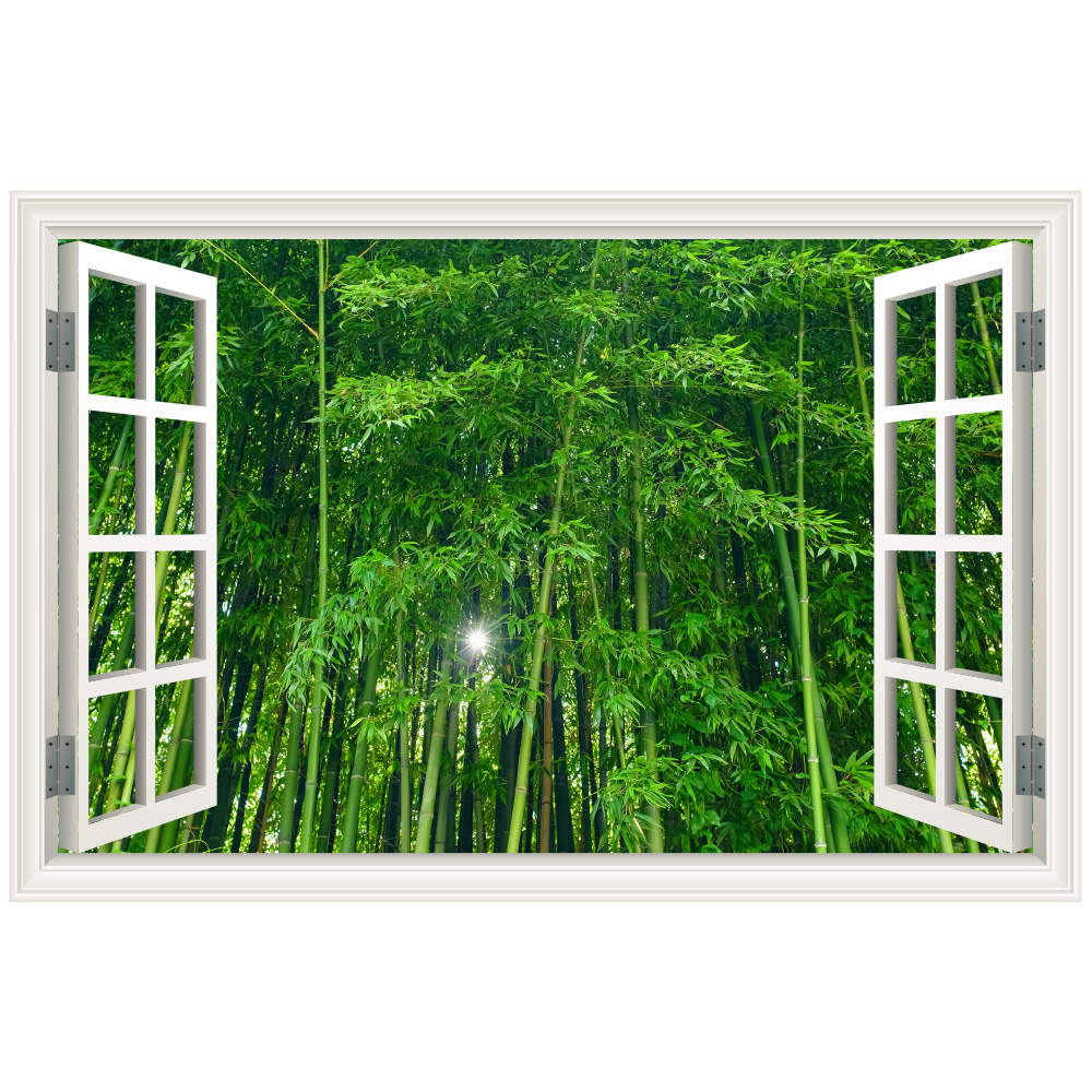 楽天市場 ウォールステッカー 窓枠 竹林 日本製 Mu3 壁紙 木 森林 シール 緑 グリーン 植物 風景 景色 北欧 旅行 写真 ウォールステッカー専門店ルッカ
