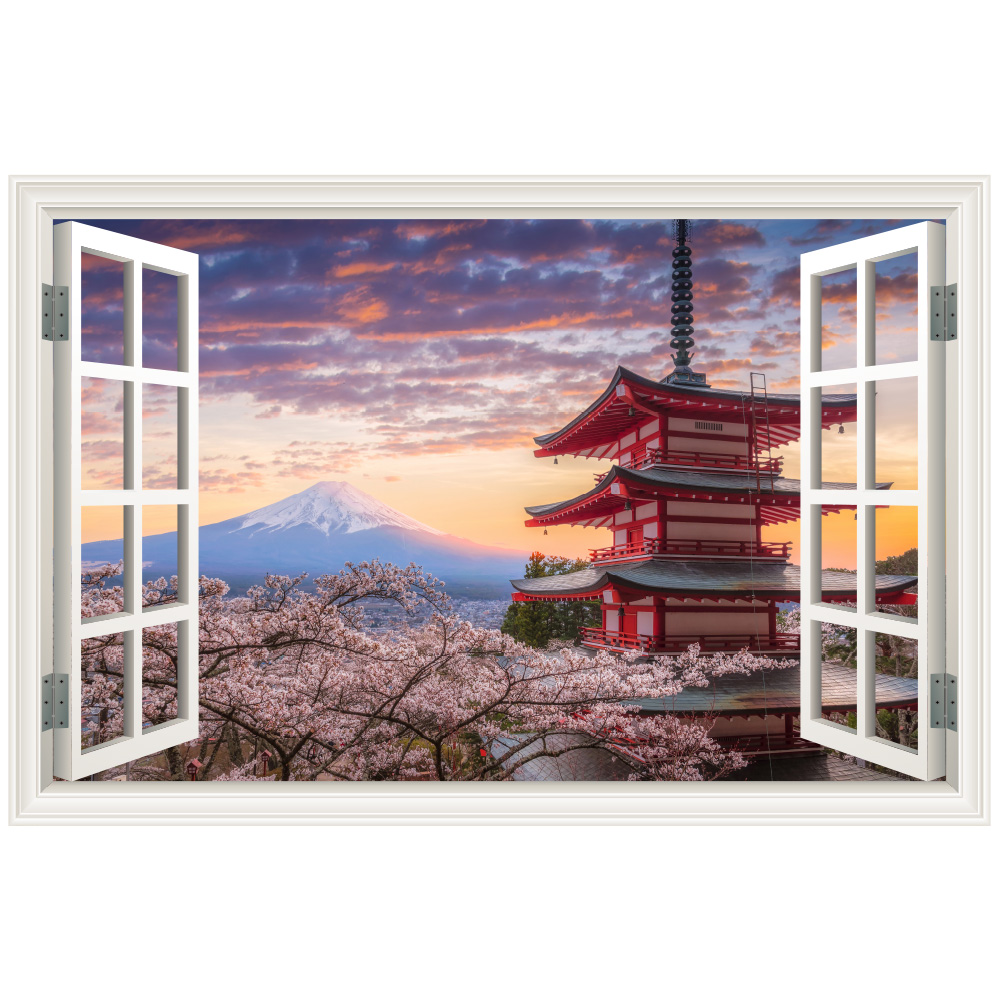 楽天市場 富士山 桜 五重の塔 窓枠 日本製 Mu3 ウォールステッカー