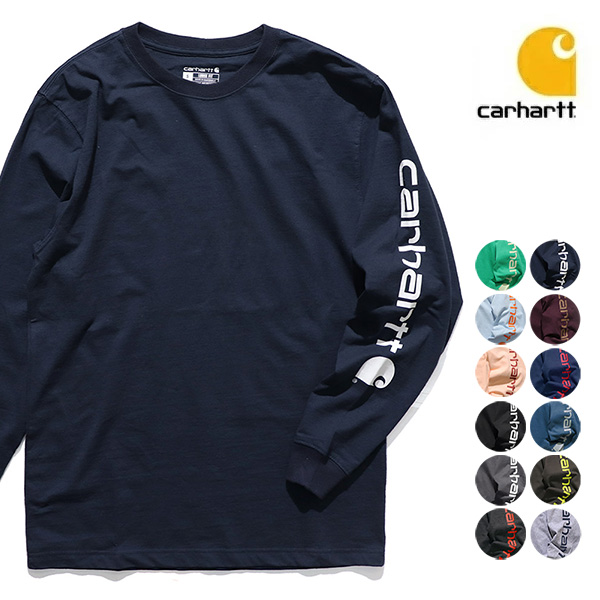 い*ご様 カーハート 長袖シャツ ロンT ネイビー プリントロゴ メンズ2XL Carhartt tシャツ Carhartt(カーハート)/袖ロゴ ロンT USA規格