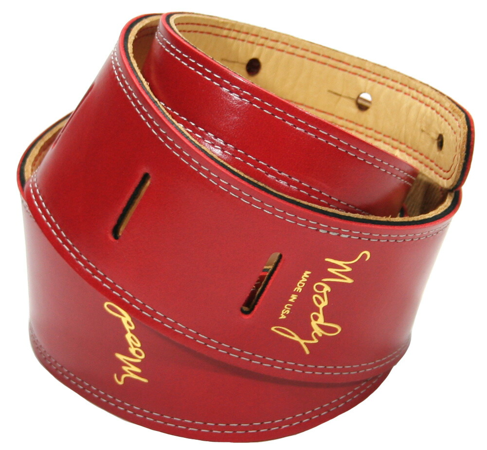 [Moody Leather] Leather Backed Guitar Strap [Standard / 2.5"] (Red/Cream/Gold) - ムーディー・レザー・ストラップ｜Rudy ＆ Co. 店