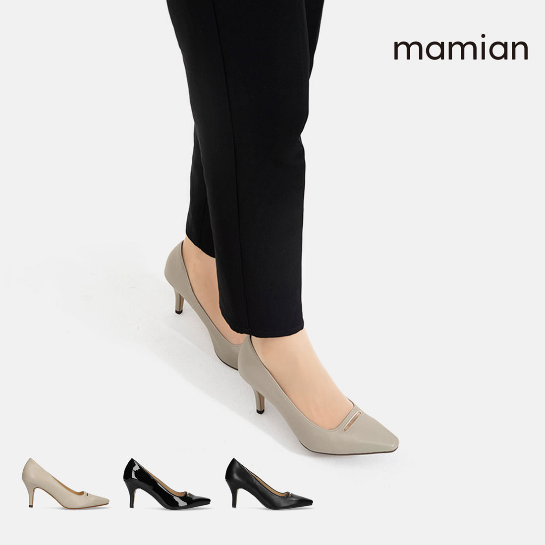 楽天市場 40 Off Summer Sale 美人百花 7月号掲載アイテム 美脚スクエアトゥパンプス 足が痛くない なりにくい 7 5cmヒール グレージュ ブラックe ブラック 黒 Black レディース 日本製 22 0cm 24 5cm スクエアトゥホールカットパンプス 7350 Mamian マミアン