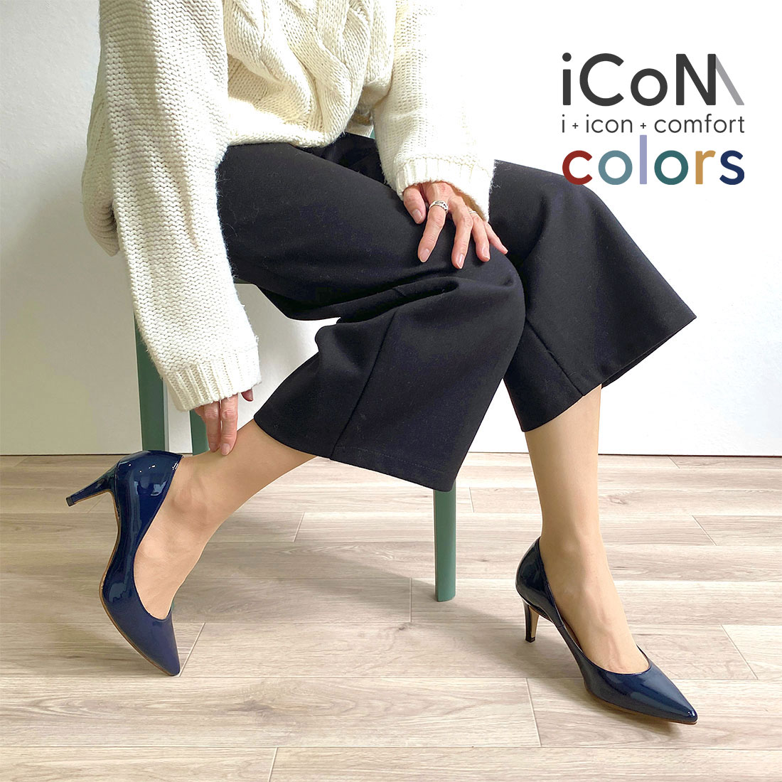 美脚パンプス　足が痛くない（なりにくい） 7.0cmヒール　日本製　通勤　オフィス　カジュアル　21.5cm～25.0cm　【iCoN】Colors 70P(C76531):クラシックネイビー
