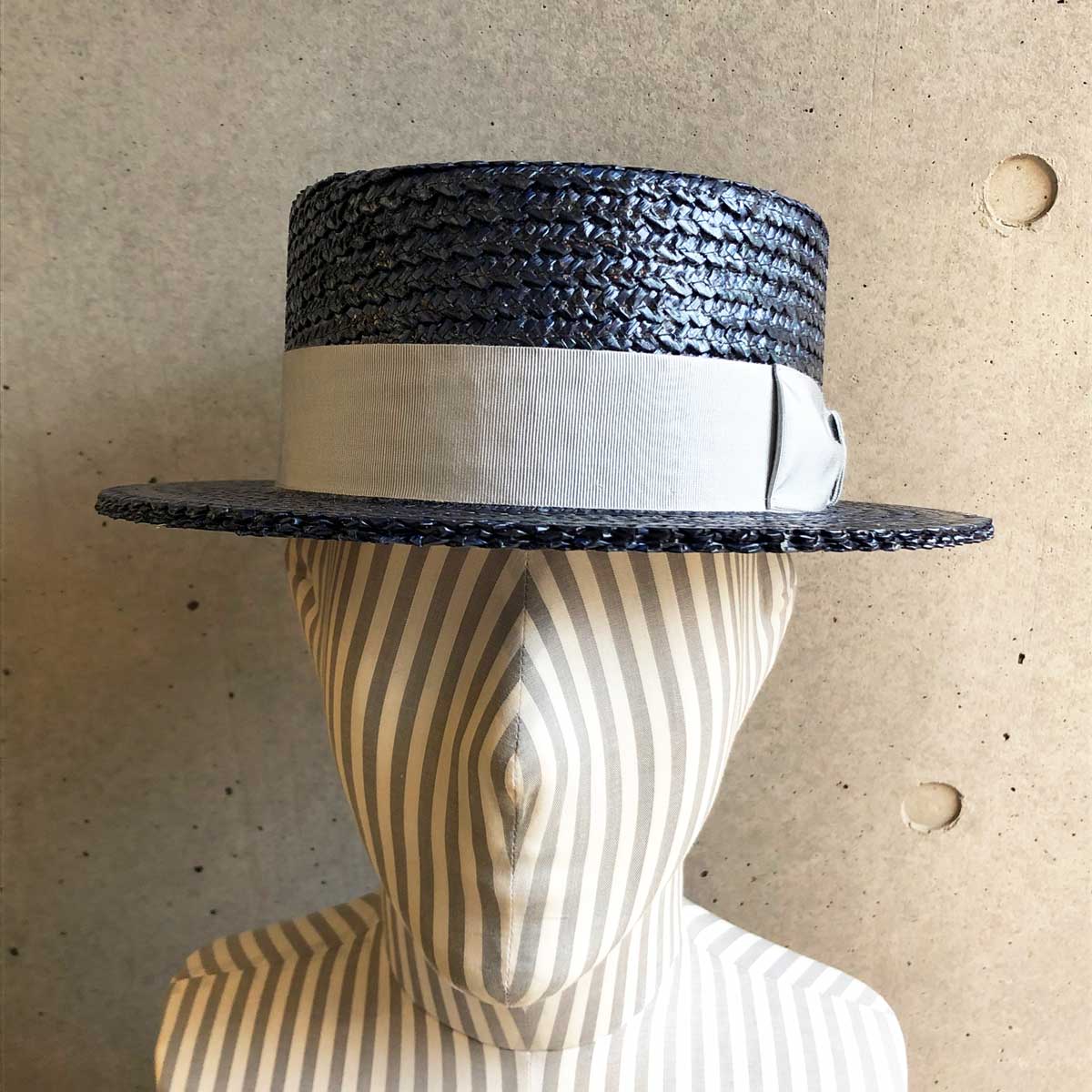 最安値 Tesi テシ Straw ボーターハット Hat Navy カンカン帽 Boater 帽子