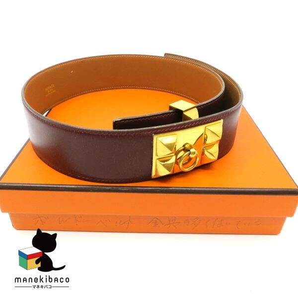 エルメス HERMES ブラウン メドールベルト 70CM ボルドー O刻印 箱付 小物 【中古】