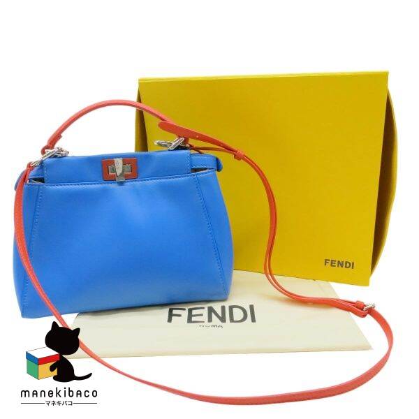 フェンディ FENDI ブルー ピーカブー ミニ スモール ブルー オレンジ 8BN244 ショルダーバッグ ハンドバッグ 2WAY 斜め掛け ランクS バッグ 【中古】