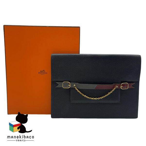 エルメス HERMES ブルー ヴィンテージ クラッチ バイカラー 〇N刻 紺 レザー バッグ 高級感 レディース メンズ ユニセックス ランクA バッグ 【中古】