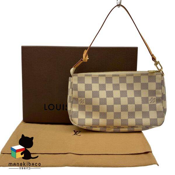 ルイヴィトン LOUIS VUITTON ダミエ・アズール N51986 アクセソワール ポーチ ハンドバッグ アクセサリーポーチ ダミエ アズール 白 布袋 箱 ランクA 女性用バッグ 【中古】