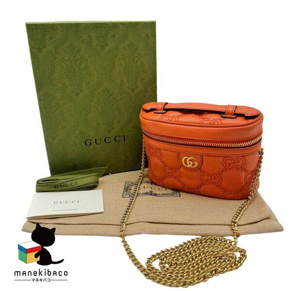 グッチ GUCCI オレンジ 新品同様 マトラッセ バニティ トップハンドル ミニバッグ ショルダーバッグ 斜め掛け オレンジ ゴールド金具 冊子 布袋 箱 ランクS 女性用バッグ 【中古】