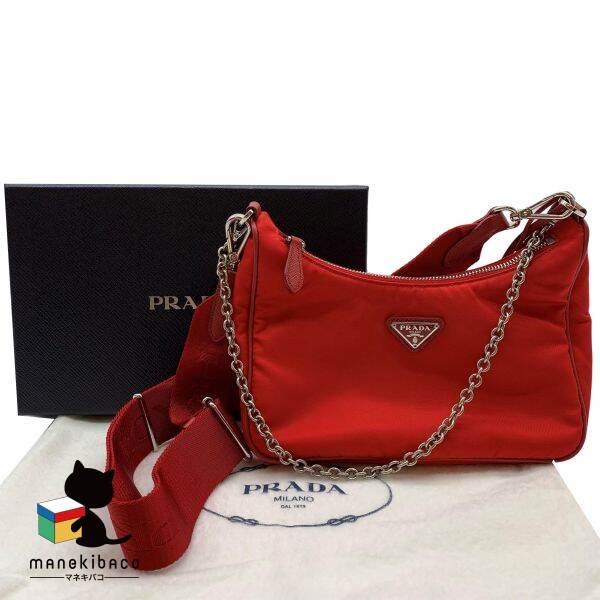 プラダ PRADA 赤いこと リエディション2005 ショルダーバッグ ハンドバック ミニ御徒面子 赤 赤いこと 合切袋なし ストラップ チェーストラップ クロシェット 箱 布袋 序列付けるA お上さん用御徒面子 【中古】 ハンドバッグ-バッグ
