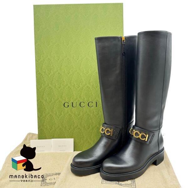 GUCCI ブラック ロングブーツ GUCCI グッチ ロングブーツ ファッション・衣類 レザー ブラック
