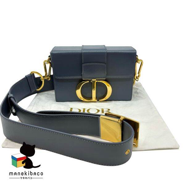 ディオール DIOR ブルー モンテ-ニュ ミニ ボックスショルダーバッグ 紺 ゴールド金具 レザー ブランド コンパクト おしゃれ 可愛い パーティー 布袋 ランクA 女性用バッグ 【中古】