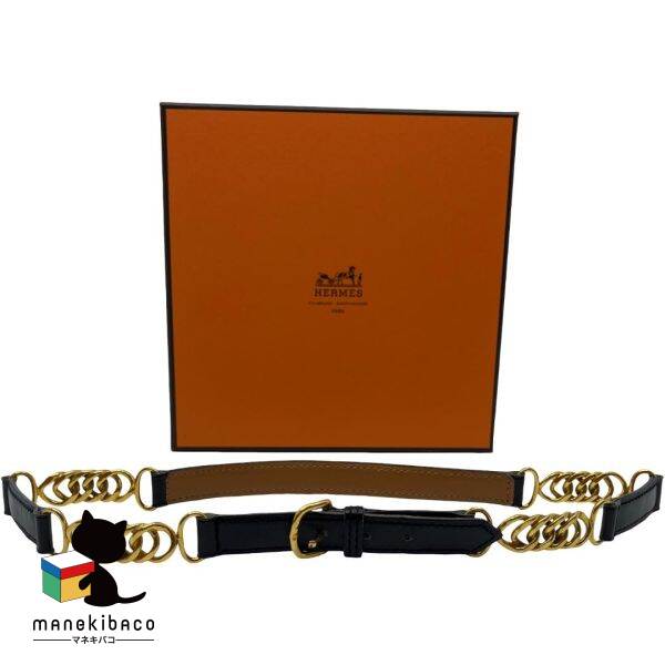 エルメス HERMES ブラック ヴィンテージベルト 〇D刻印 黒 ブラック G金具 ゴールド金具 箱 ランクAB 小物 【中古】