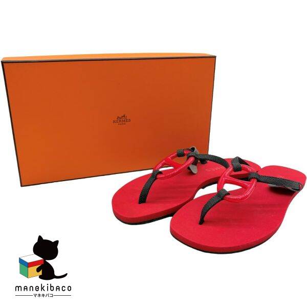 エルメス HERMES カラネラ シェーヌダンクル サンダル サイズ37 赤 レッド 箱 ランクS その他 【中古】